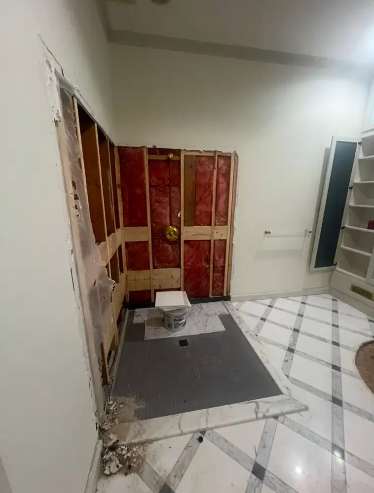 Shower opened to the studs during primary bathroom remodel, Strongsville, Ohio